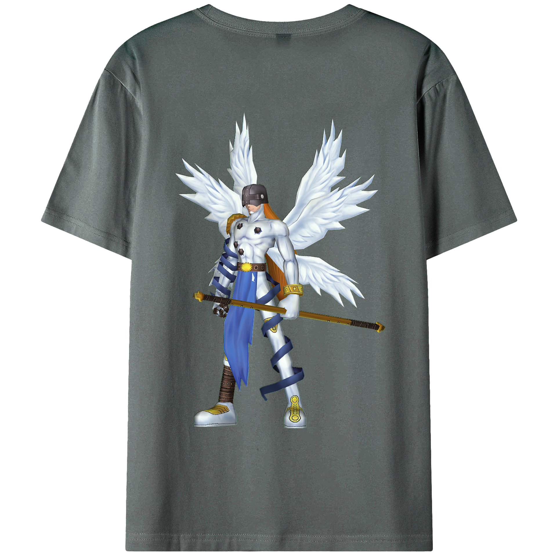 （画像用） Digimon デジタルモンスター/デジモン 綿100％ メンズ半袖Tシャツ（バックプリント） 通気性